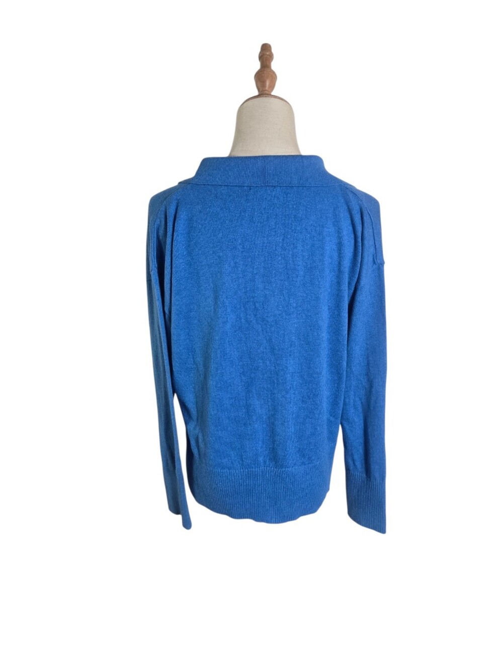 L.L. Bean Blue Cashmere Cotton Knit Sweater with Collar - Picture 4 of 7